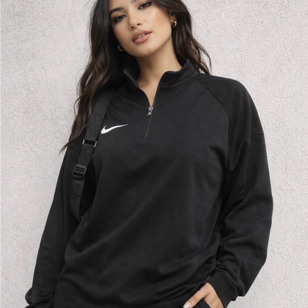 Nike Black Long-Sleeve Quarter-Zip Top with White Swoosh